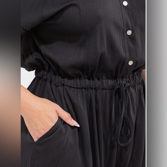 Sold Out - PLUS SIZE SHORT SLEEVE BUTTON WAIST HOODED JOGGER JUMPSUIT - Picture 2 of 4